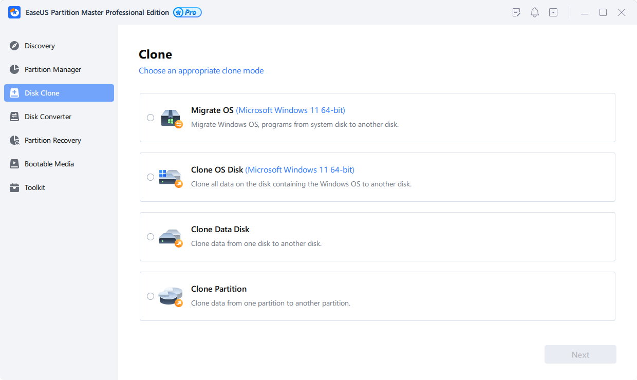 screenshot of EaseUS Partition Master Pro